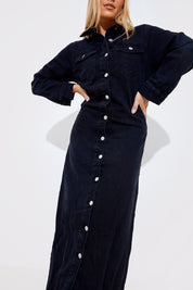 Washed Long Sleeve Denim Maxi Dress