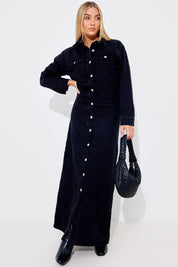 Washed Long Sleeve Denim Maxi Dress