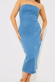 Denim Slim Fit Bandeau Midi Dress
