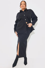 Washed Split Detail Denim Maxi Skirt