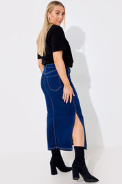 Contrast Stitch Denim Midi Skirt