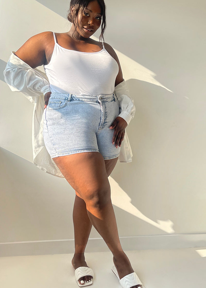 Light Wash Denim High Waist Shorts