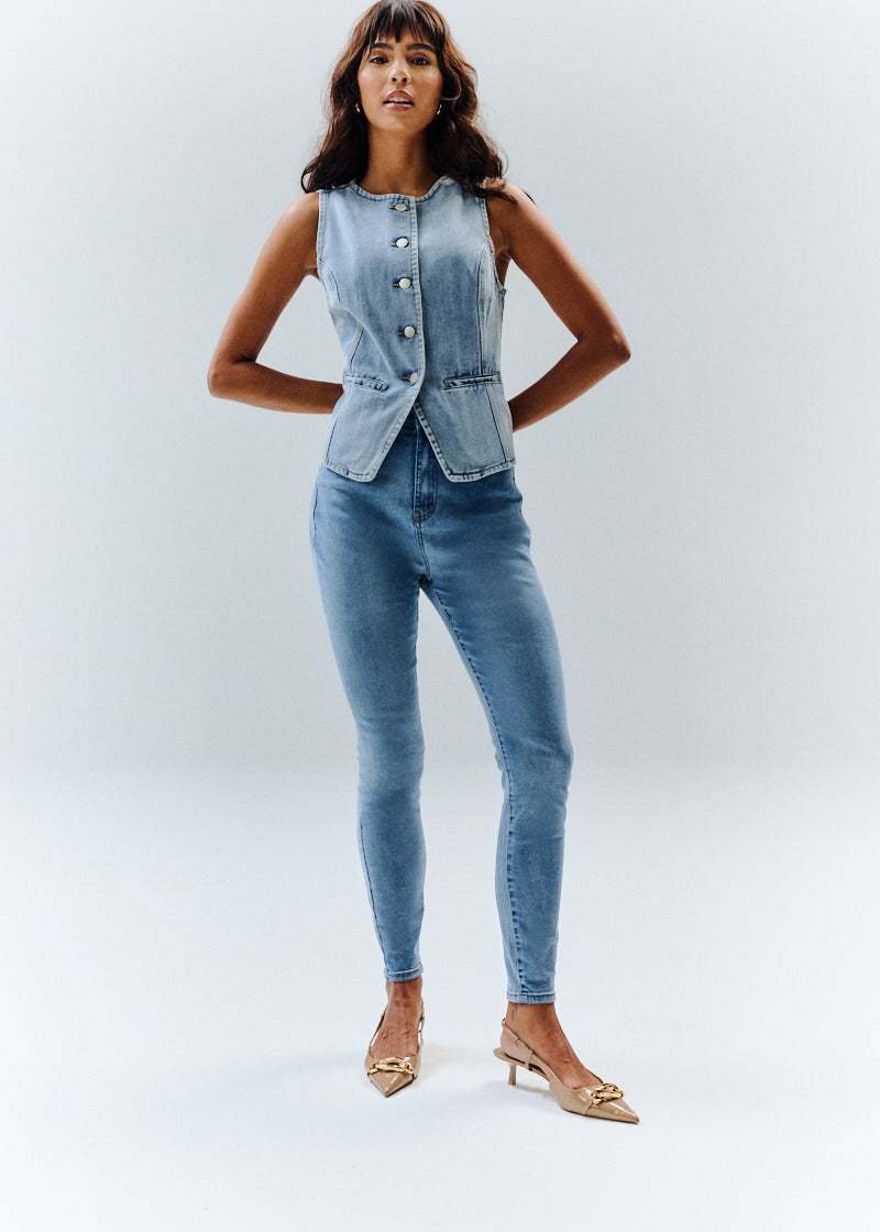 Denim Crew Neck Waistcoat