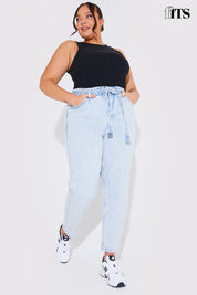 Light Wash Paperbag Tie Waist Jeans