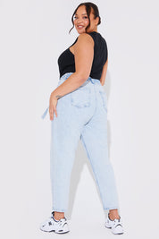 Light Wash Paperbag Tie Waist Jeans