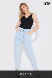 Light Wash Paperbag Tie Waist Jeans