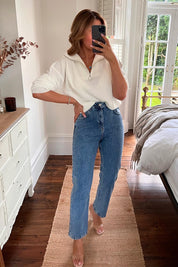 Mid Straight Leg High Rise Ankle Grazer Jeans