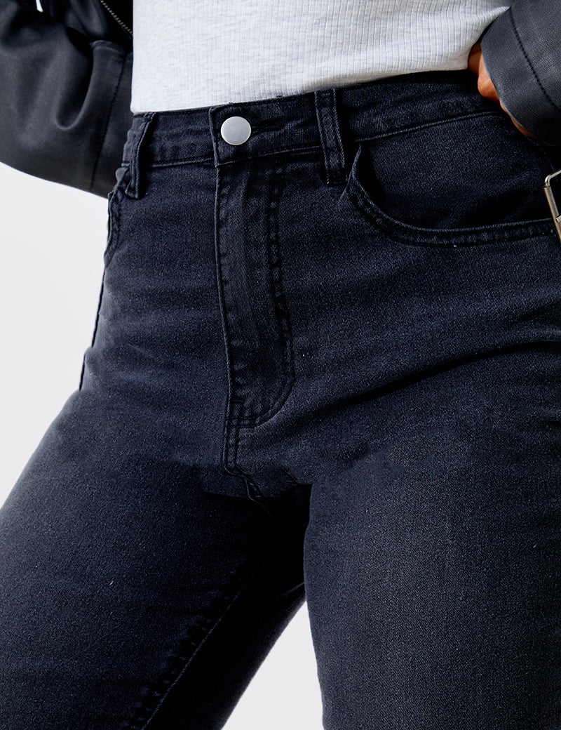 Acid Wash Straight Leg Split Hem Jeans
