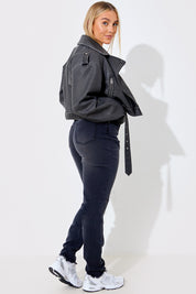 Acid Wash Straight Leg Split Hem Jeans
