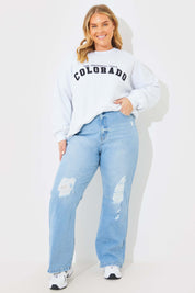 Distressed Straight Leg Jeans