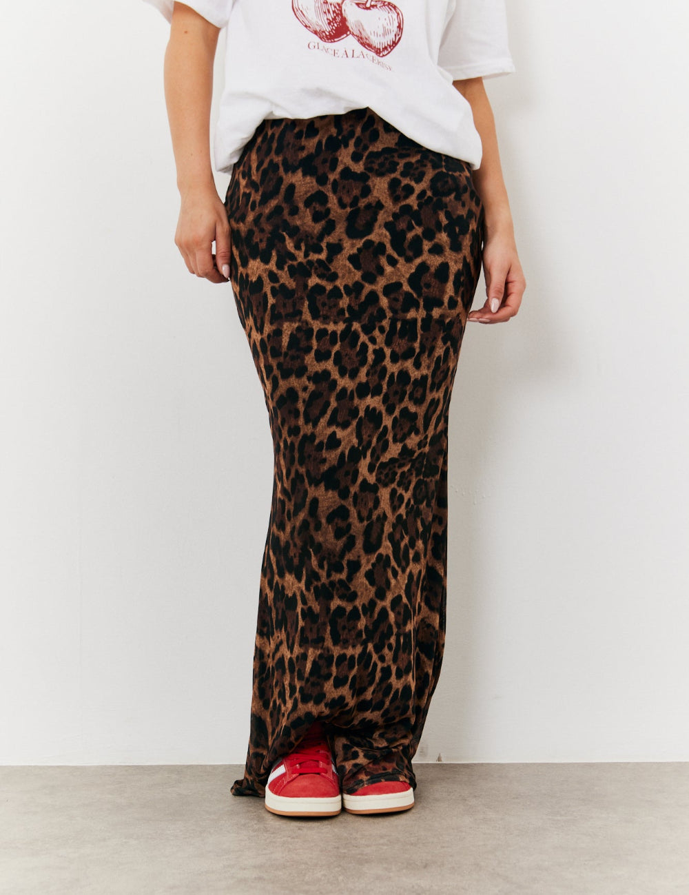 Leopard Mesh Maxi Skirt