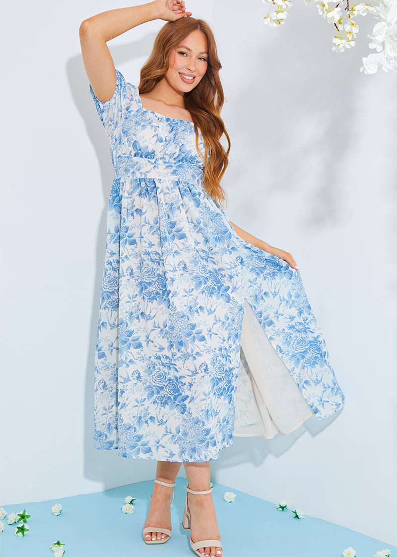 Printed Milkmaid Midi Dress