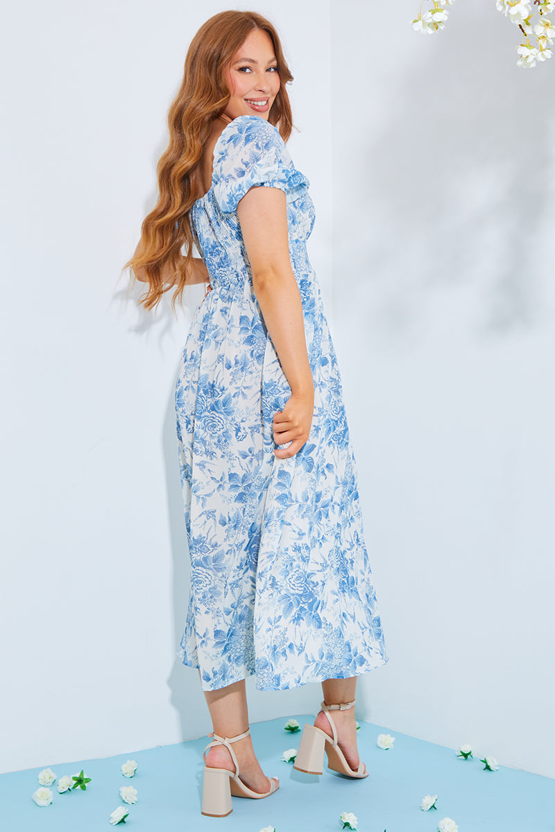 navy floral print milkmaid midi dress Ditsy Floral Milkmaid Midi Dress