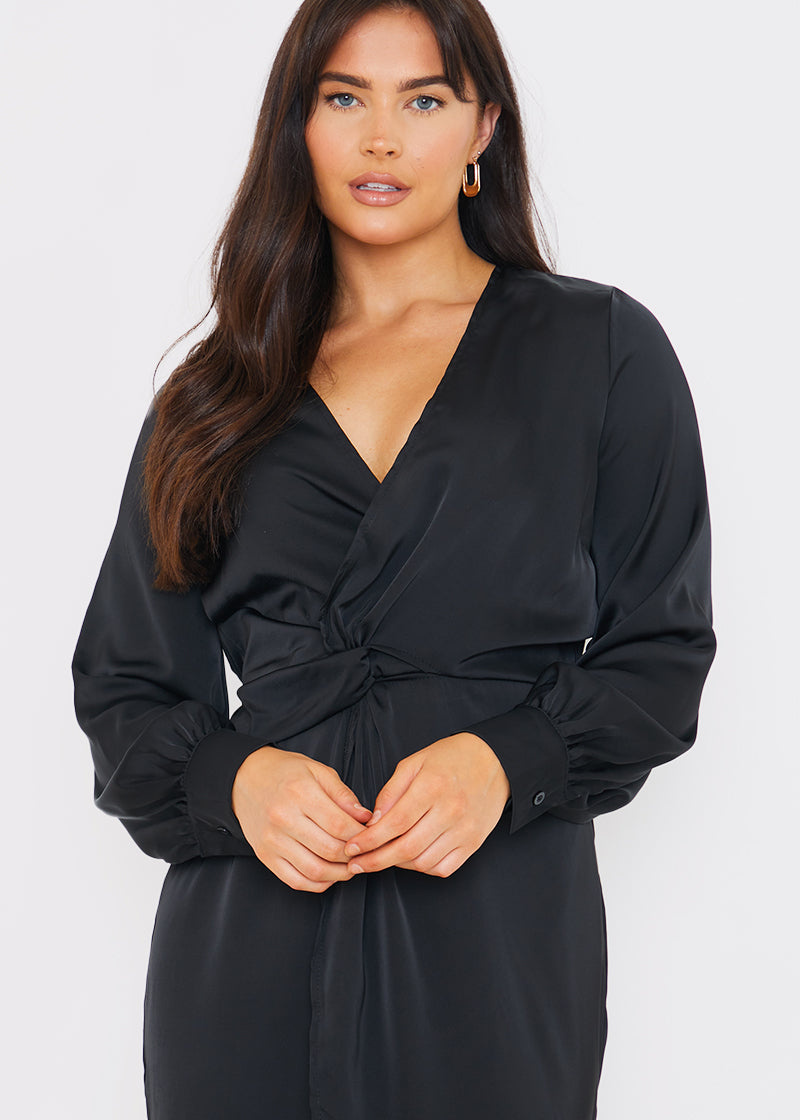 Satin Twist Waist Midi Dress
