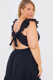 Cotton Dobby Frill Strap Tie Back Midi Dress