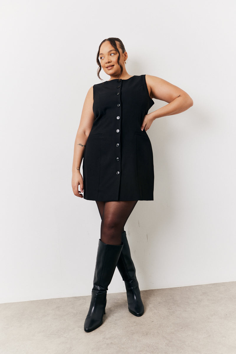 Round Neck Button Through Mini Dress