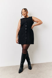 Round Neck Button Through Mini Dress