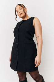 Round Neck Button Through Mini Dress