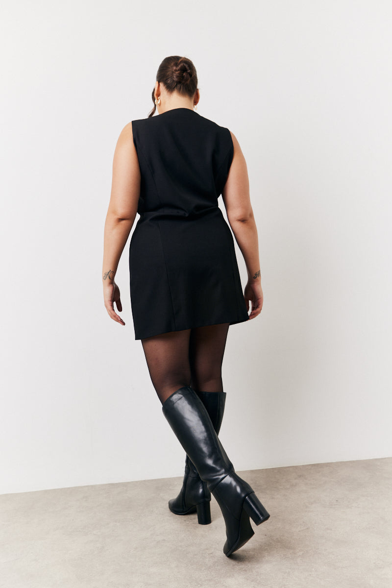 Round Neck Button Through Mini Dress