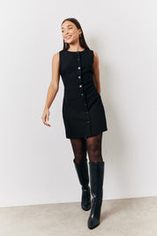 Round Neck Button Through Mini Dress