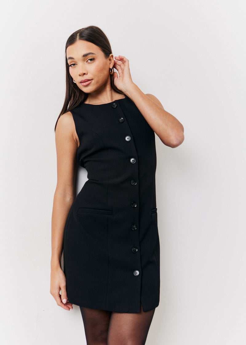 Round Neck Button Through Mini Dress