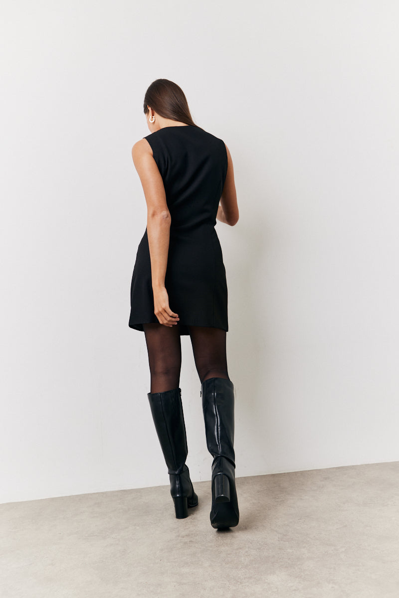Round Neck Button Through Mini Dress