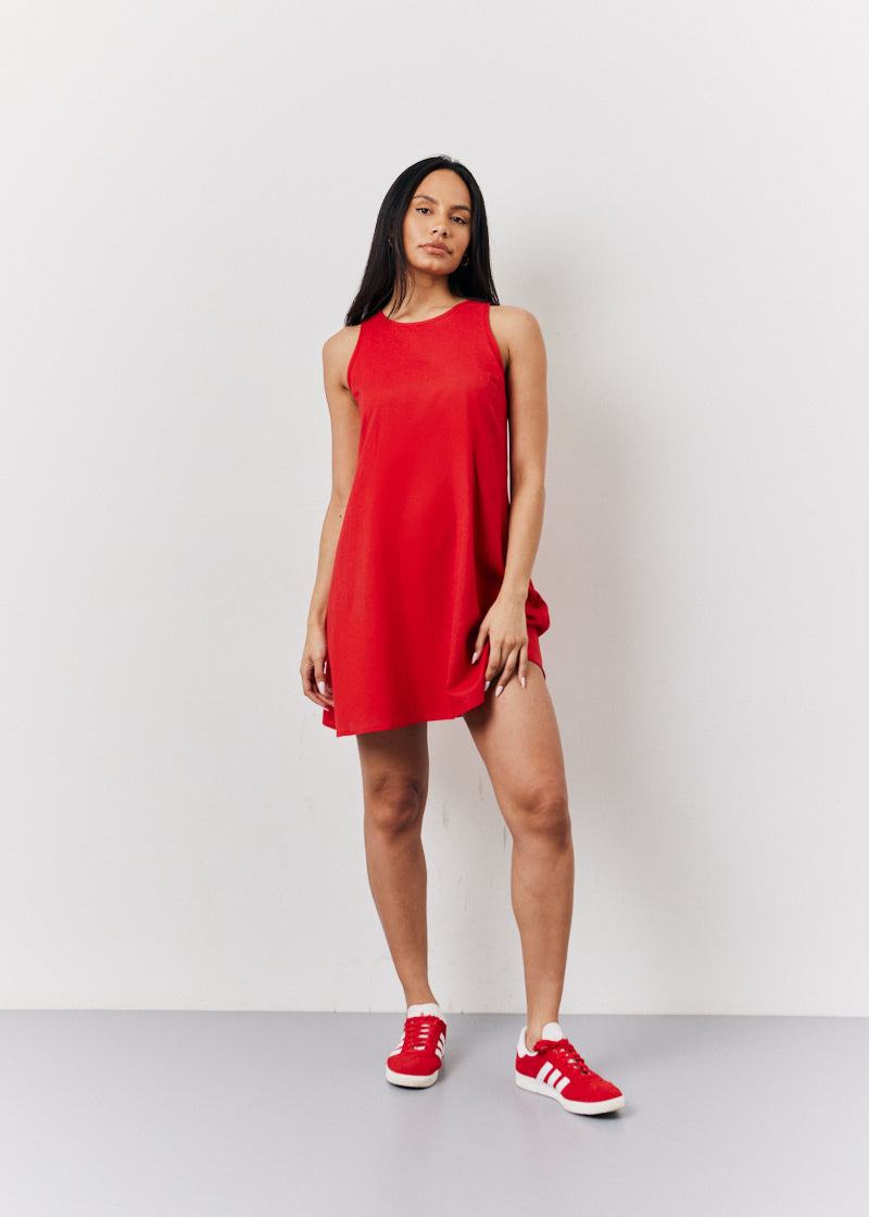Red Linen a Line Mini Dress