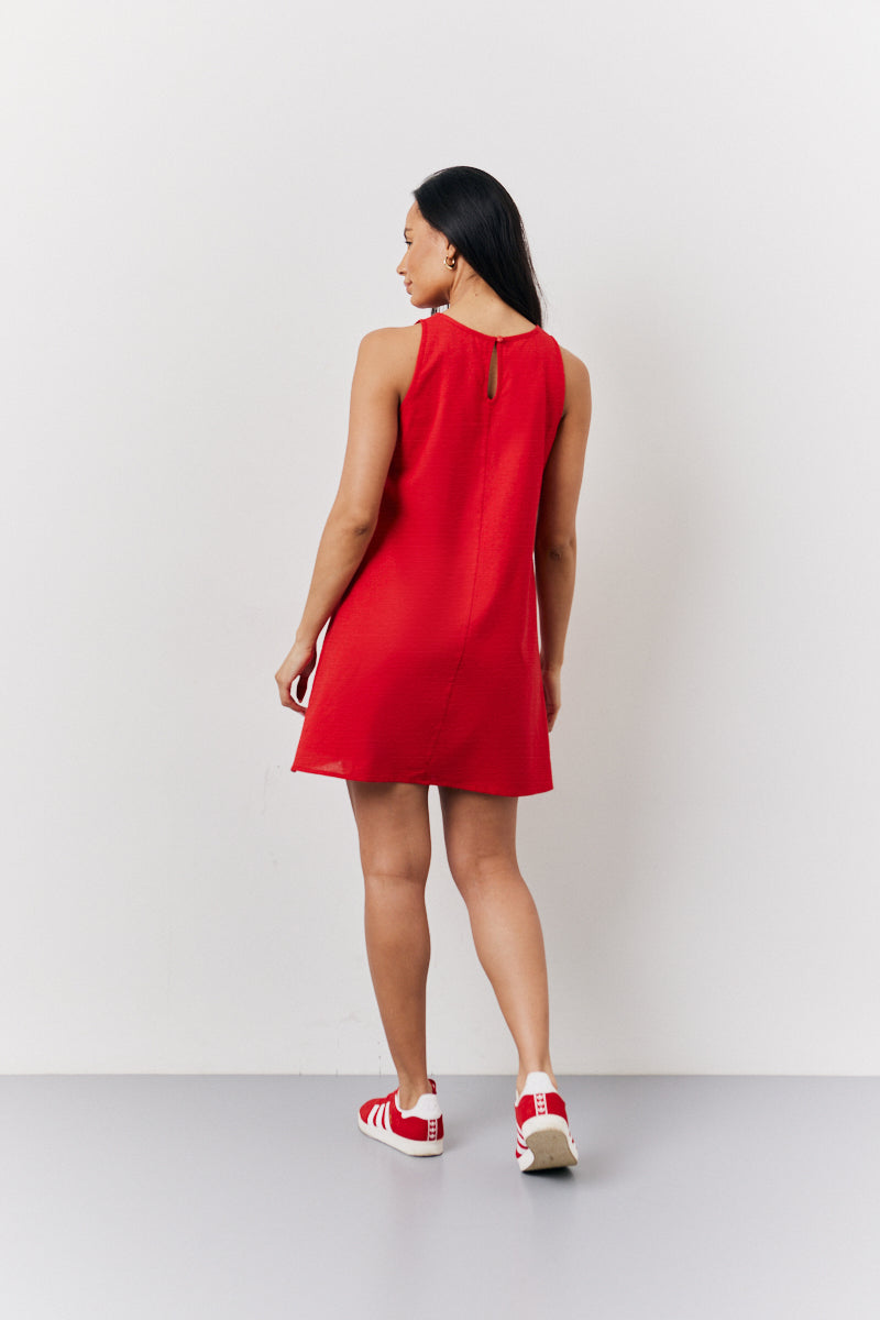 Red Linen a Line Mini Dress