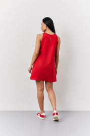 Red Linen a Line Mini Dress