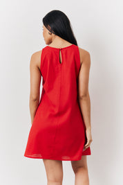 Red Linen a Line Mini Dress