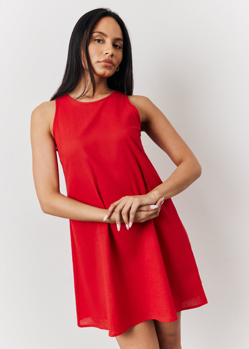 Red Linen a Line Mini Dress