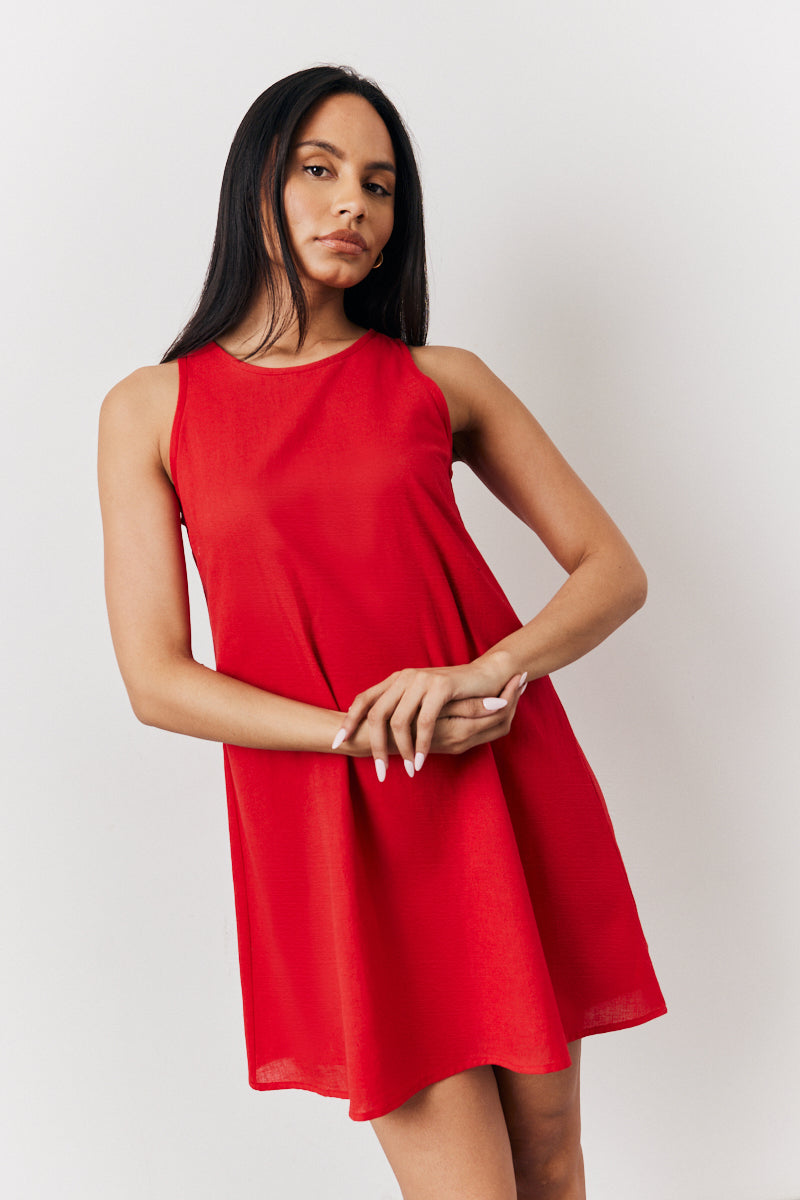 Red Linen a Line Mini Dress