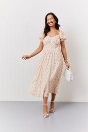 Floral Puff Sleeve Milkmaid Midi Dress