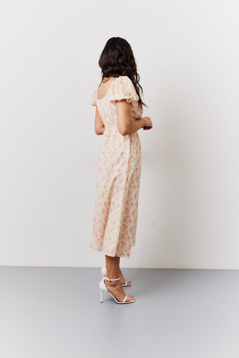Floral Puff Sleeve Milkmaid Midi Dress