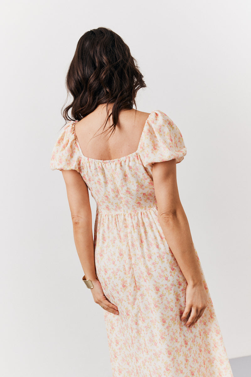 Floral Puff Sleeve Milkmaid Midi Dress