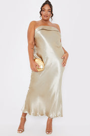 Liquid Satin Bandeau Cut Out Back Maxi Dress