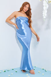 Liquid Satin Bandeau Cut Out Back Maxi Dress