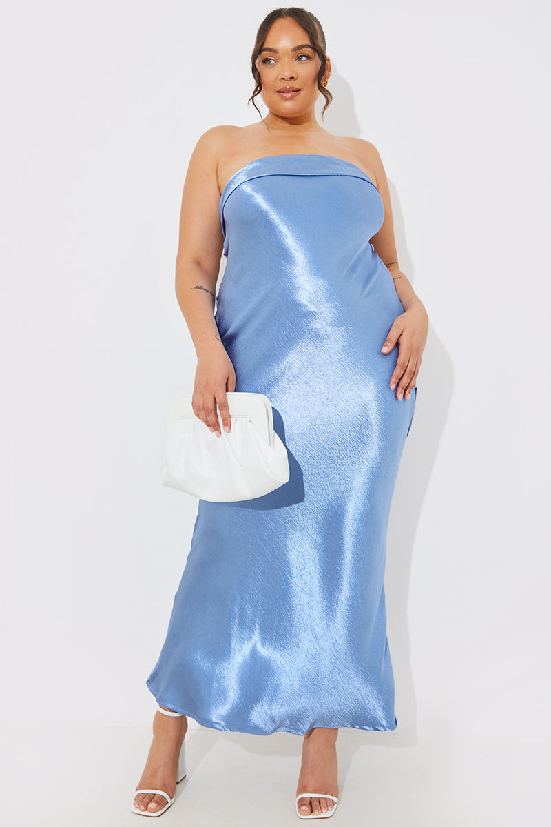 Satin Bandeau Cowl Back Cut Out Maxi Dress