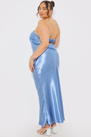 Satin Bandeau Cowl Back Cut Out Maxi Dress