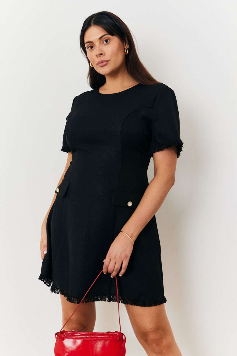 Short Sleeve Boucle Mini Dress