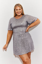 Flutter Sleeve Cowl Back Sequin Mini Dress