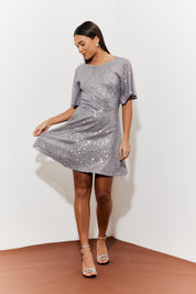 Flutter Sleeve Cowl Back Sequin Mini Dress