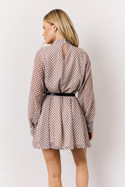 Cream Geometric Print Chiffon High Neck Mini Swing Dress