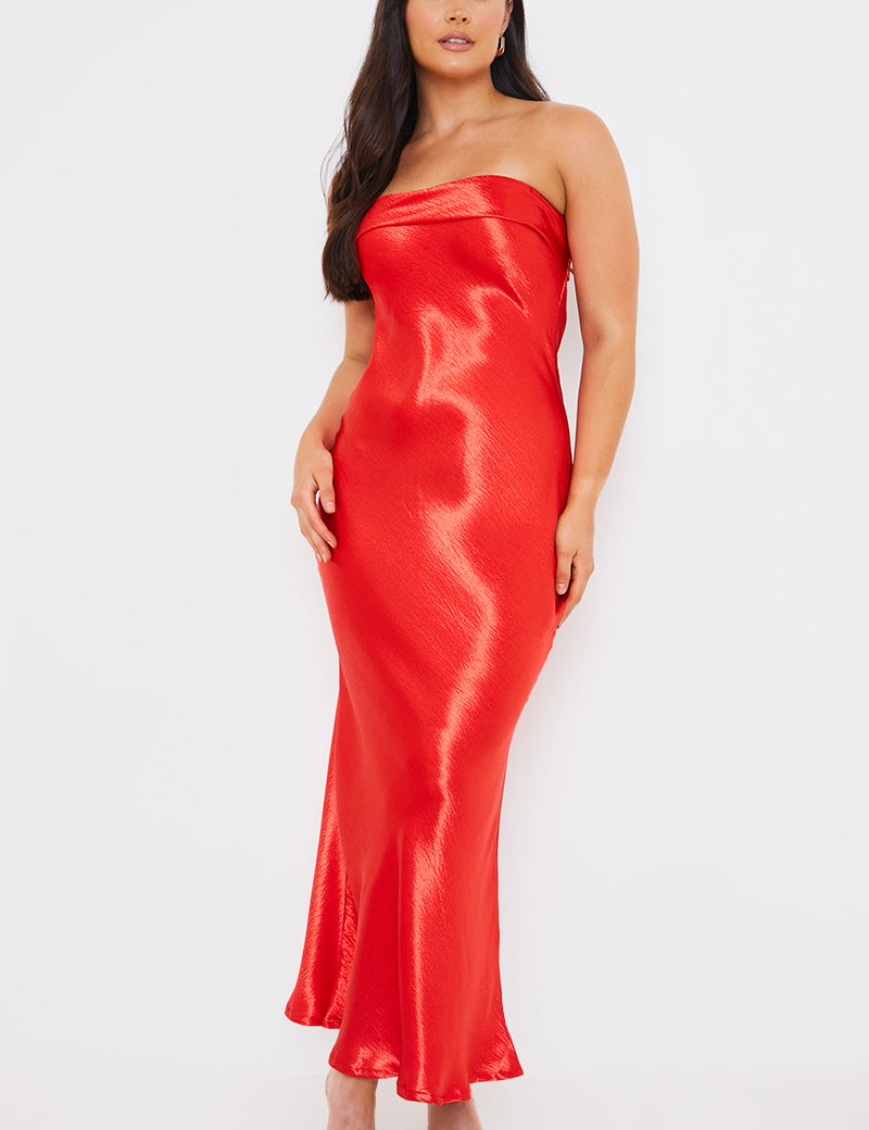 Liquid Satin Bandeau Cut Out Back Maxi Dress
