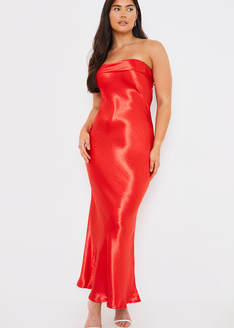 Liquid Satin Bandeau Cut Out Back Maxi Dress
