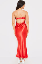 Liquid Satin Bandeau Cut Out Back Maxi Dress