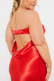 Liquid Satin Bandeau Cut Out Back Maxi Dress