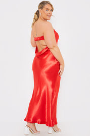 Liquid Satin Bandeau Cut Out Back Maxi Dress