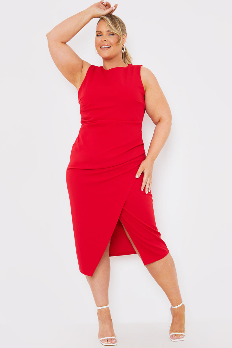 Boat Neck Ruched Midi Dress