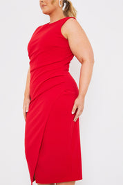 Boat Neck Ruched Midi Dress